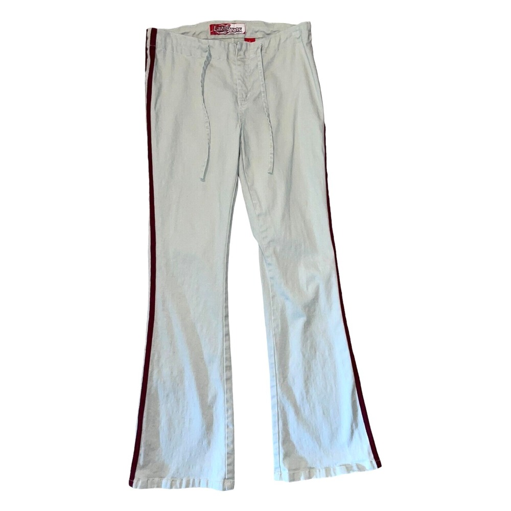 LAZER Pants Women S Junior L‎ 28x30 Side Stripe Tan Flare Grunge Retro 90s Y2K